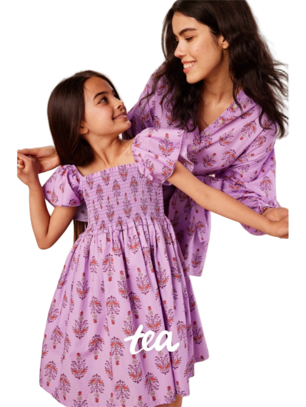 🍎Tea Collection girls flutter sleeve smocked Lavender Floral Dress size 12 GUC